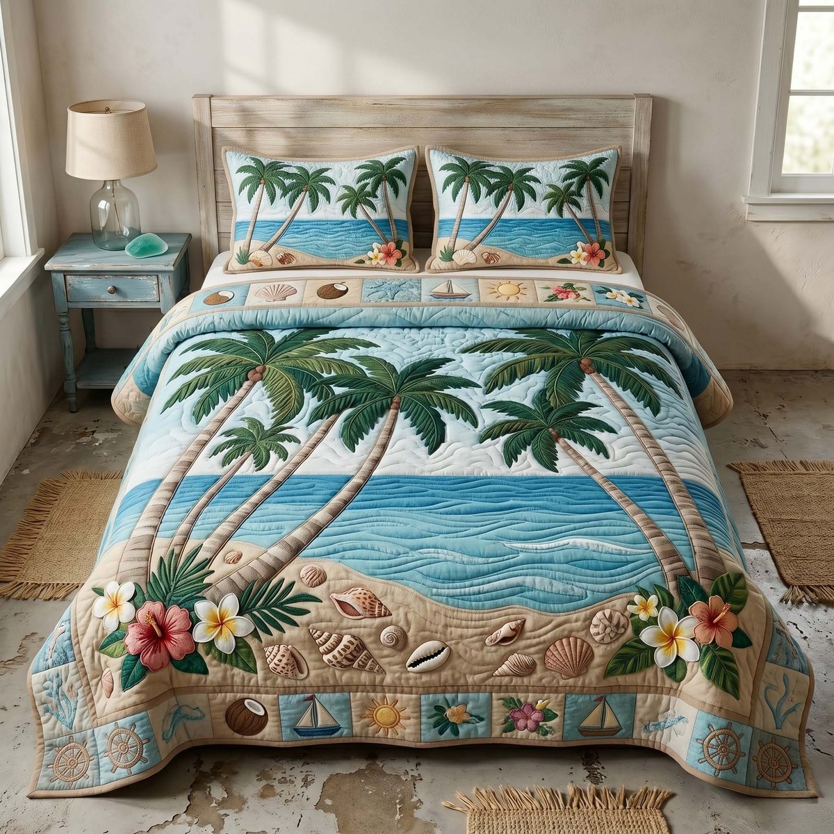 Sunset Beach Retreat 3 Piece Quilted Bedding Set Gift For Beach Lovers