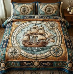 Ocean Breeze Beach 3 Piece Quilted Bedding Set Gift For Beach Lovers