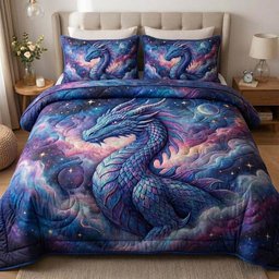 Majestic Dragon 3 Piece Quilted Bedding Set Gift For Fantasy Lovers