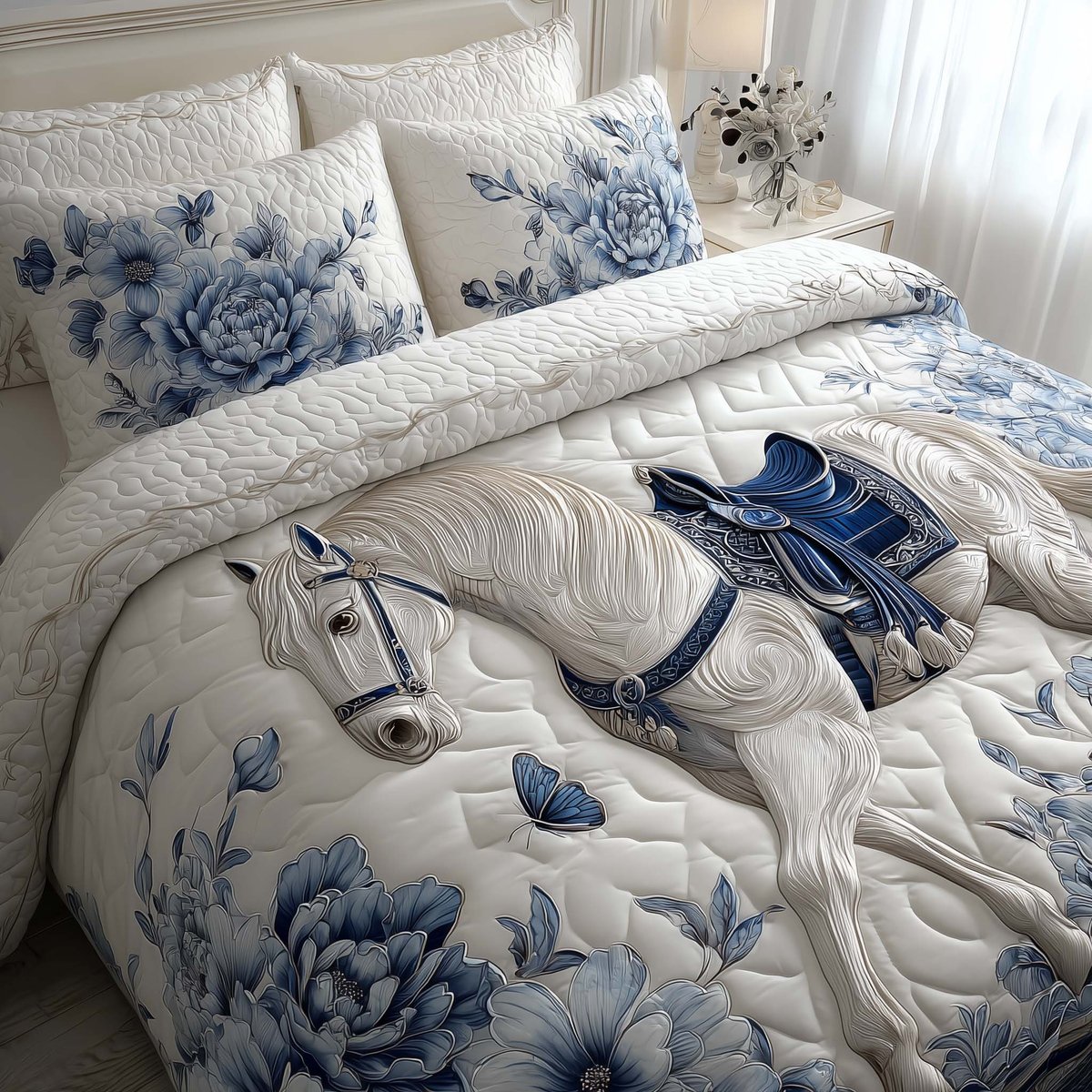 Prairie Horse 3 Piece Quilted Bedding Set Gift For Horse Lovers
