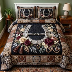 Ranch Spirit Horse 3 Piece Quilted Bedding Set Gift For Western Lovers