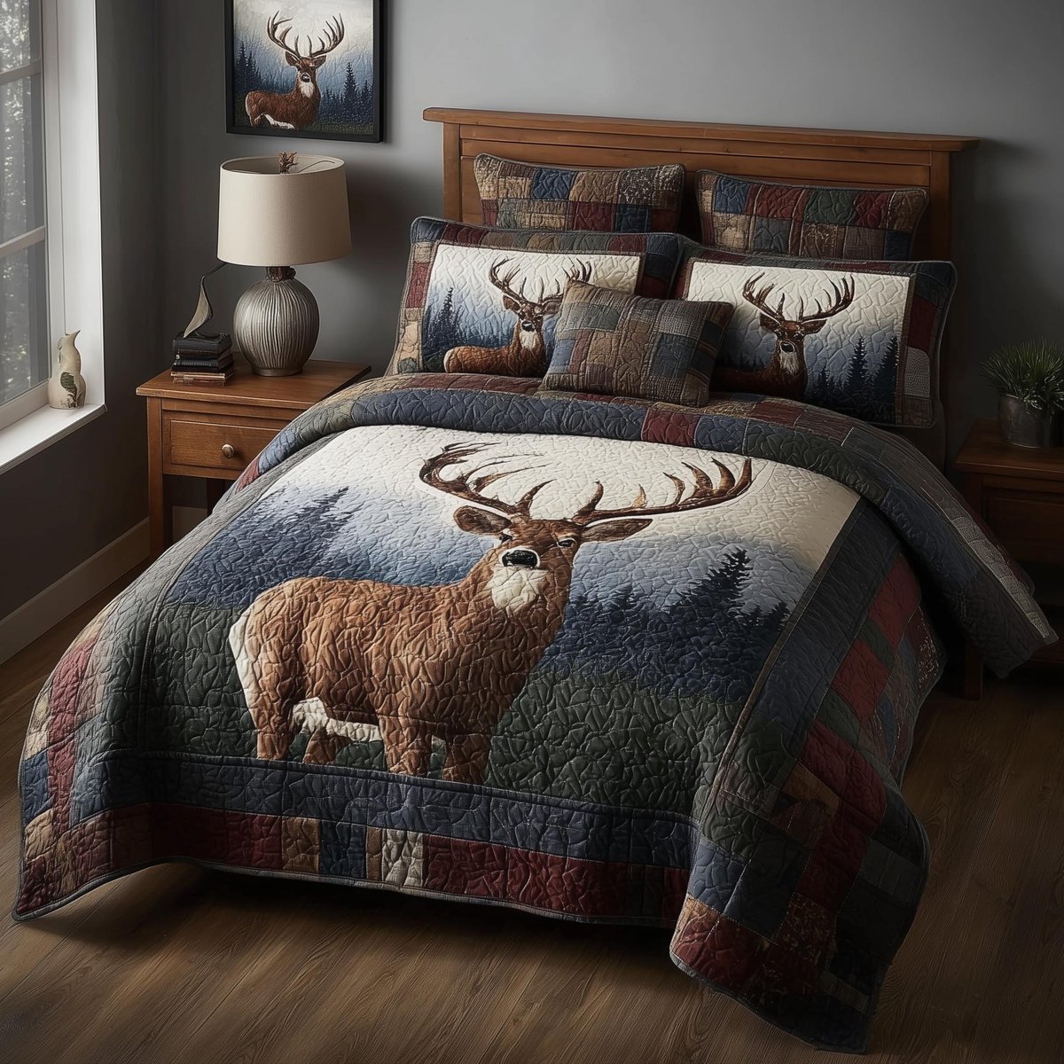 Deer 3 Piece Quilted Bedding Set Gift For Hunters