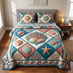 Coastal Whisper Beach 3 Piece Quilted Bedding Set Gift For Beach Lovers