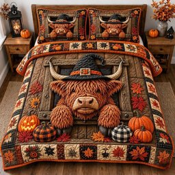 Haunted Cow 3 Piece Quilted Bedding Set Halloween Gift For Cow Lovers