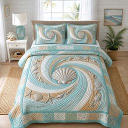Coastal Whisper Beach 3 Piece Quilted Bedding Set Gift For Beach Lovers