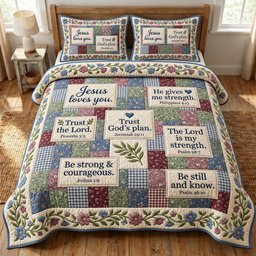 Christian Faith 3 Piece Quilted Bedding Set Gift For Christians