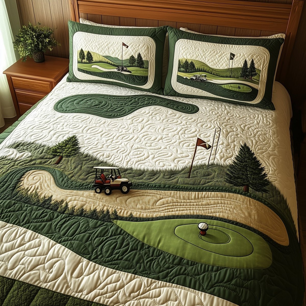 Fairway Dreams 3 Piece Quilted Bedding Set Gift For Sports Fans