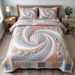 Coastal Whisper Beach 3 Piece Quilted Bedding Set Gift For Beach Lovers