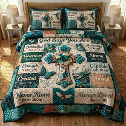 Floral Bible 3 Piece Quilted Bedding Set Gift For Christians