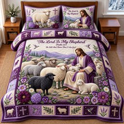 Purple Shepherd Christian 3 Piece Quilted Bedding Set Gift For Christians