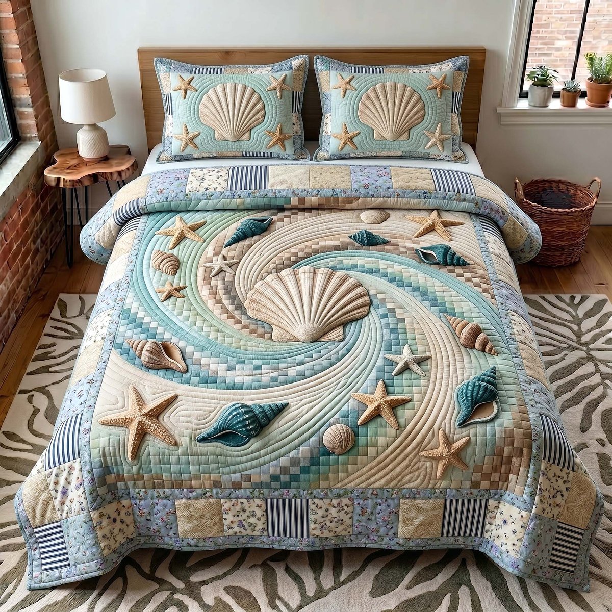 Coastal Whisper Beach 3 Piece Quilted Bedding Set Gift For Beach Lovers