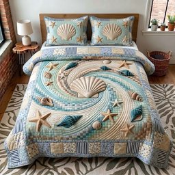 Coastal Whisper Beach 3 Piece Quilted Bedding Set Gift For Beach Lovers