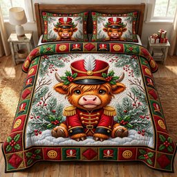 Highland Cow 3 Piece Quilted Bedding Set Christmas Gift For Cow Lovers