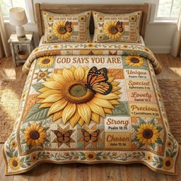 Floral Bible 3 Piece Quilted Bedding Set Gift For Christians