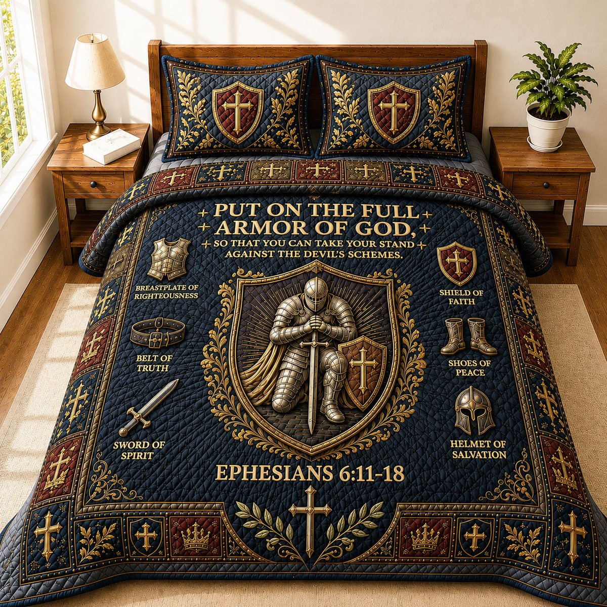 Full Armor of God 3 Piece Quilted Bedding Set Gift For Christians