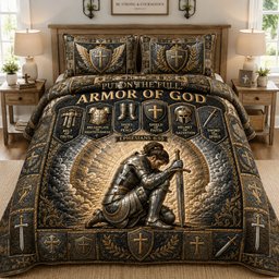 Full Armor of God 3 Piece Quilted Bedding Set Gift For Christians