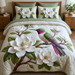 Iridescent Drift Hummingbird 3 Piece Quilted Bedding Set Gift For Bird Lovers