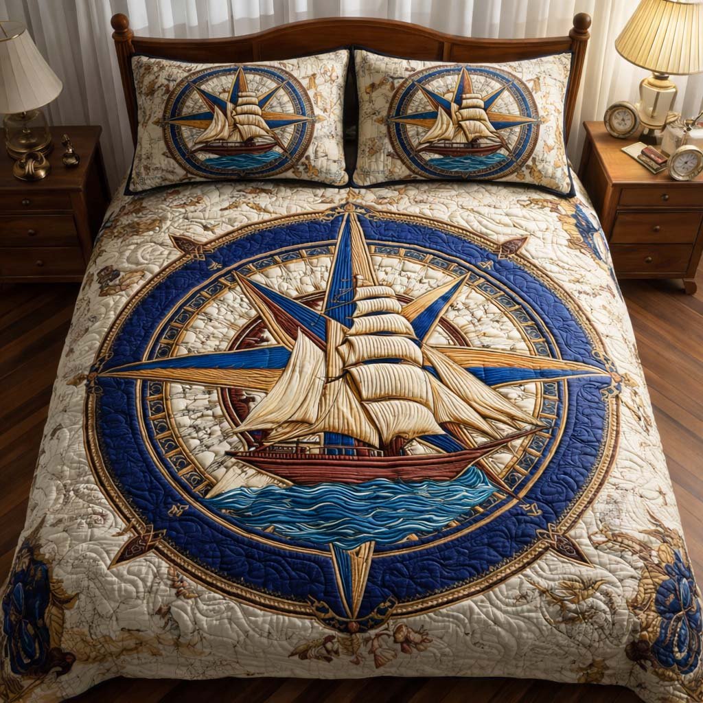 Ocean Crown 3 Piece Quilted Bedding Set Gift For Beach Lovers