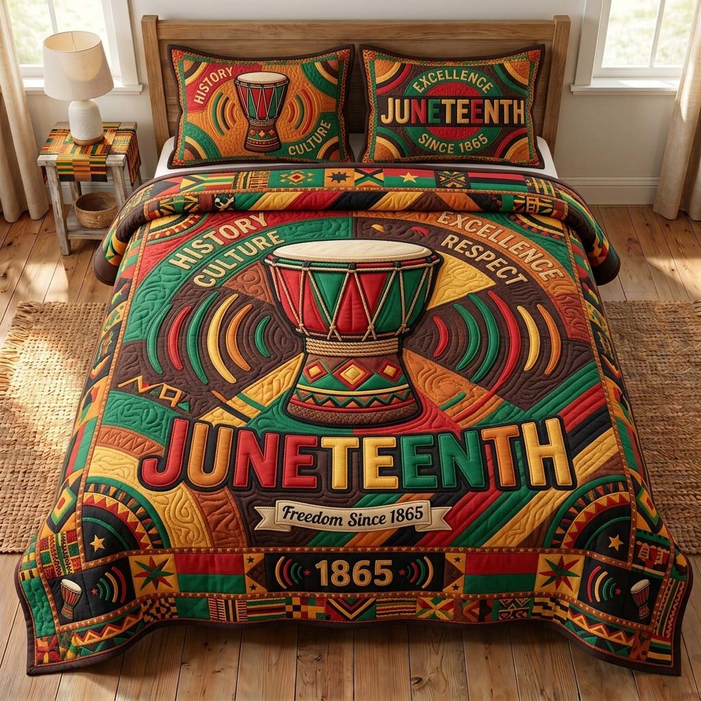 Heritage Rhythm 3 Piece Quilted Bedding Set Gift For African American Heritage Lovers