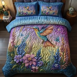 Sparkling Hummingbird 3 Piece Quilted Bedding Set Gift For Bird Lovers