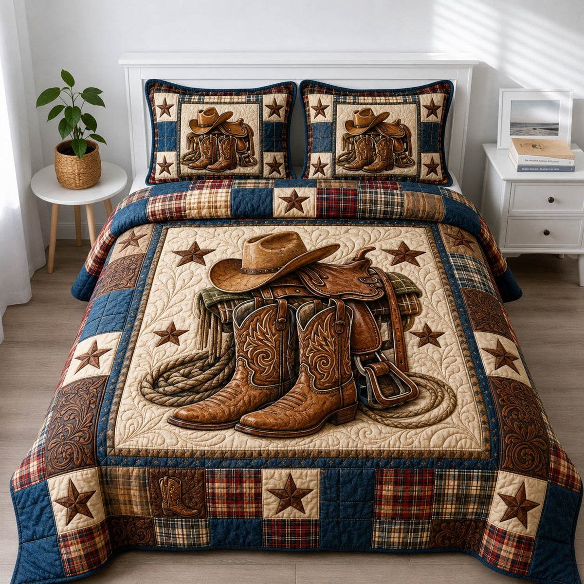 Western Cowboy 3 Piece Quilted Bedding Set Gift For Western Lovers
