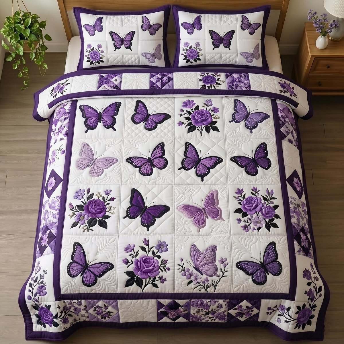 Butterfly Dream 3 Piece Quilted Bedding Set Gift For Butterfly Lovers