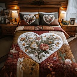 Blossom Heart Patchwork 3 Piece Quilted Bedding Set Gift For Flower Lovers