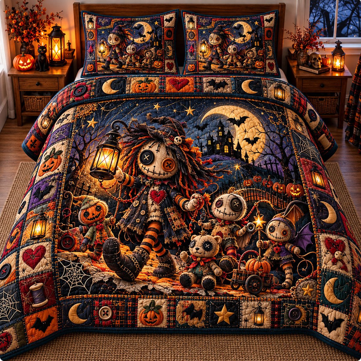 Voodoo Doll 3 Piece Quilted Bedding Set Gift For Gothic Decor Lovers
