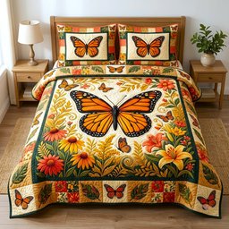 Butterfly Garden 3 Piece Quilted Bedding Set Gift For Butterfly Lovers