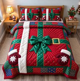 Gift Santa 3 Piece Quilted Bedding Set Christmas Gift For Holiday Decor Lovers