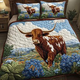 Texas Longhorn 3 Piece Quilted Bedding Set Gift For Western Lovers