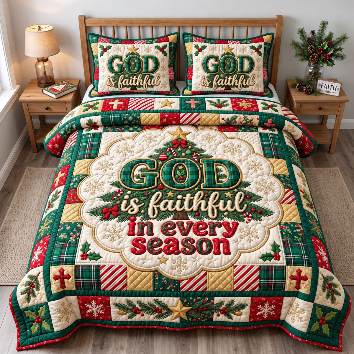 Christian 3 Piece Quilted Bedding Set Christmas Gift For Christians