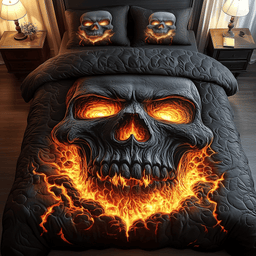 Lava Skull 3 Piece Quilted Bedding Set Gift For Gothic Decor Lovers