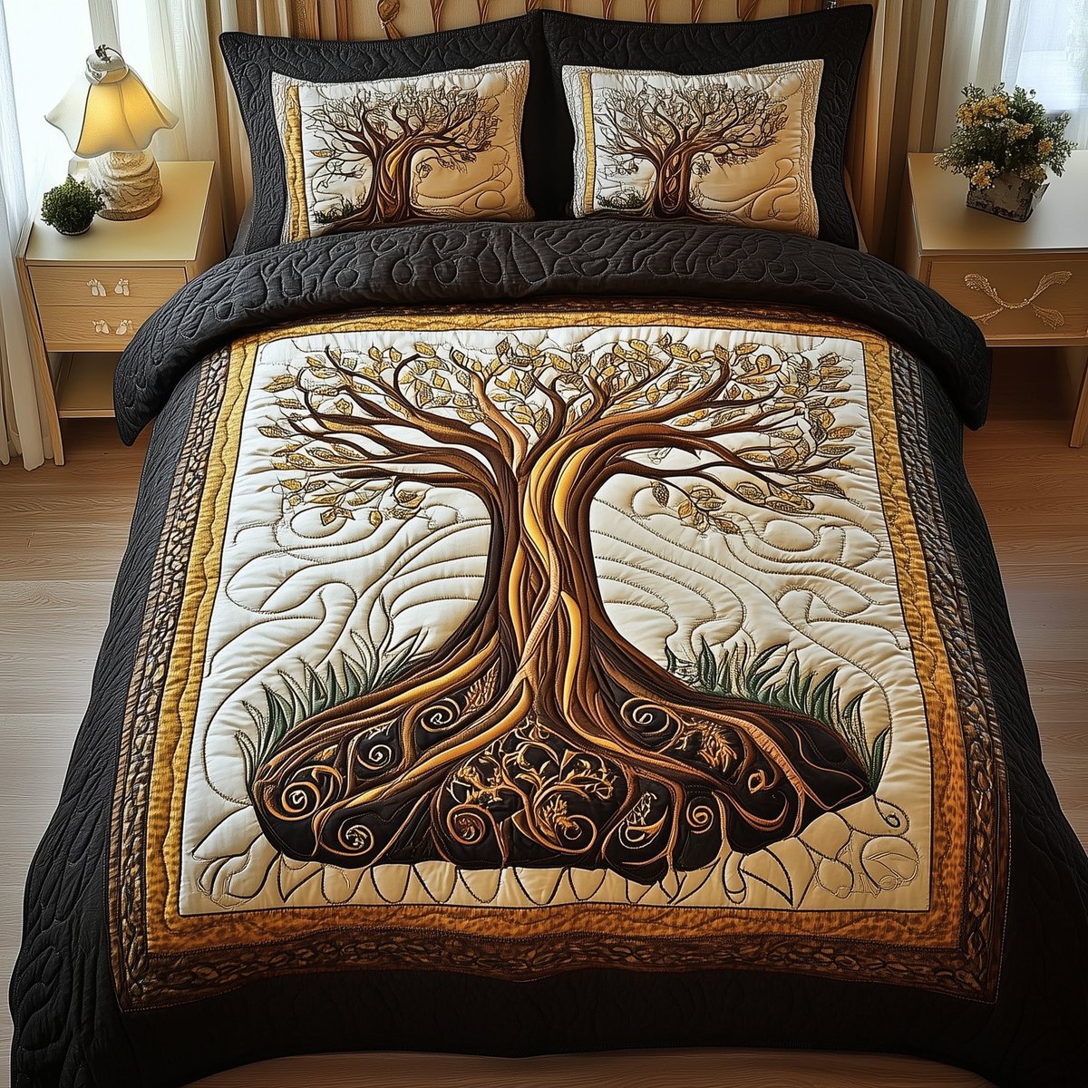 Tree of Life 3 Piece Quilted Bedding Set Gift For Home Decor Lovers