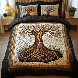 Tree of Life 3 Piece Quilted Bedding Set Gift For Home Decor Lovers