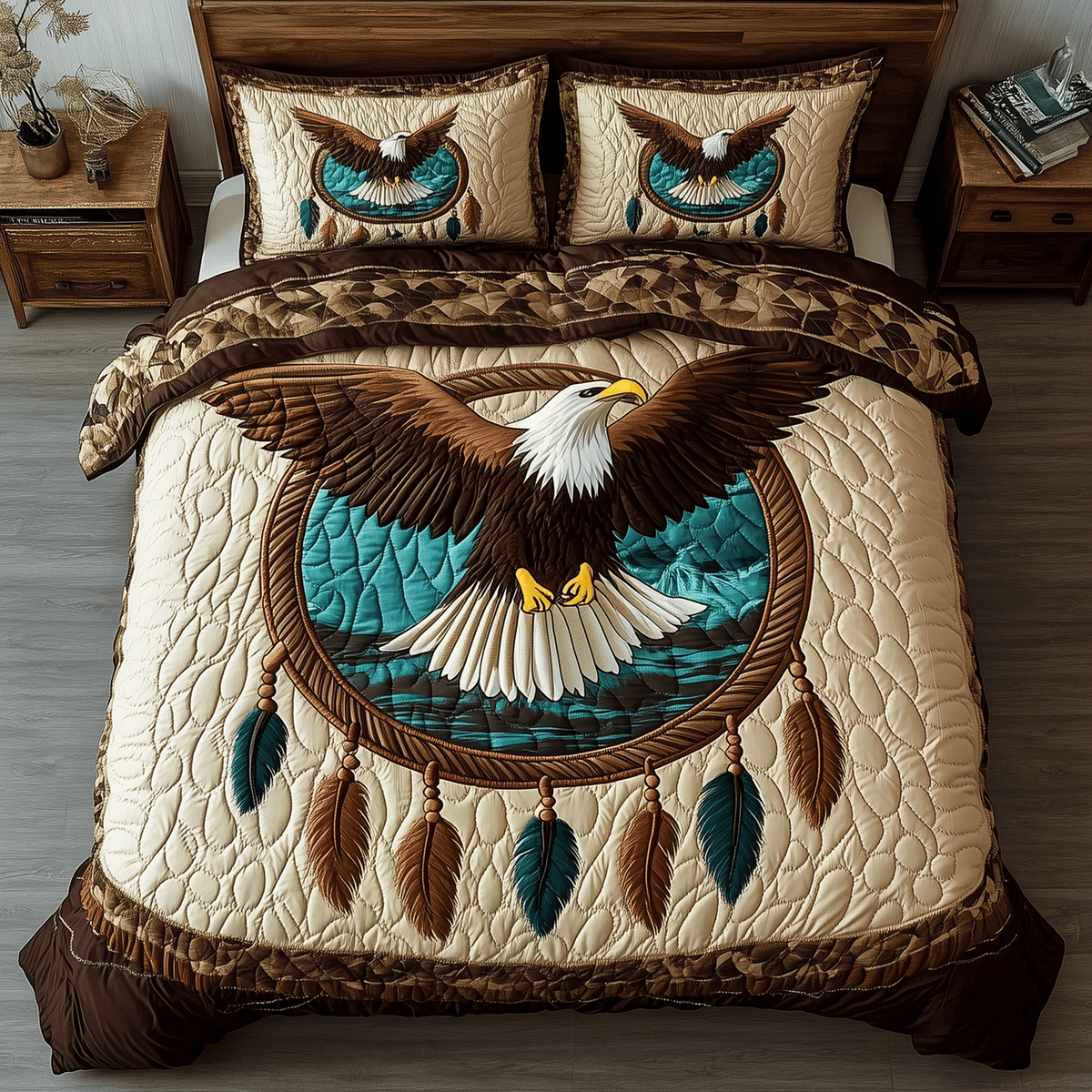 Wings of Native Spirit 3 Piece Quilted Bedding Set Gift For Home Decor Lovers