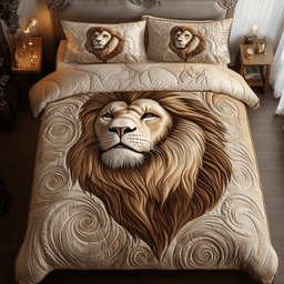 Majestic Lion 3 Piece Quilted Bedding Set Gift For Lion Lovers