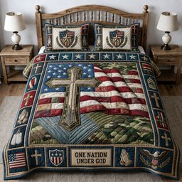 One Nation Under God 3 Piece Quilted Bedding Set Gift For Christians