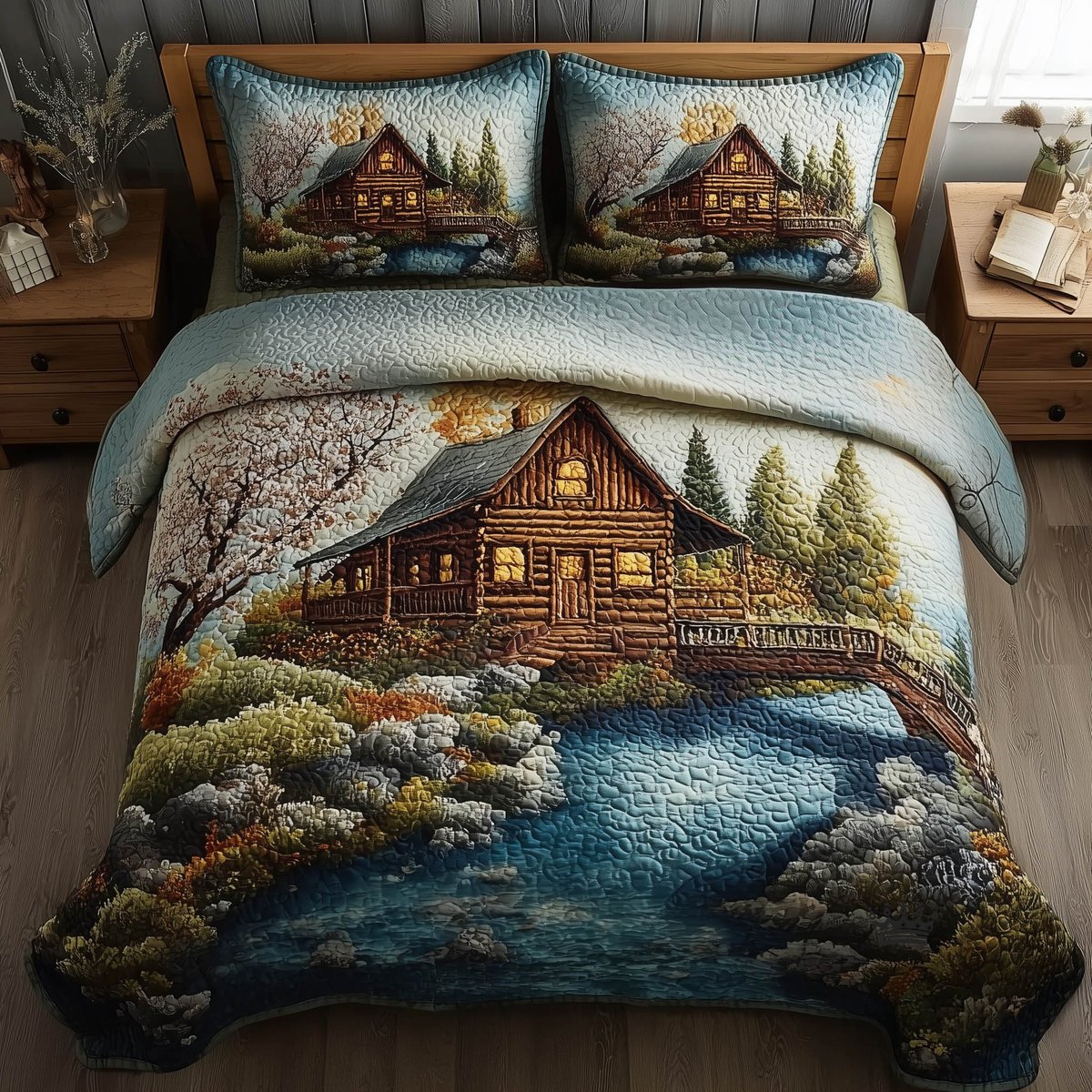 Meadow Cabin 3 Piece Quilted Bedding Set Gift For Flower Lovers