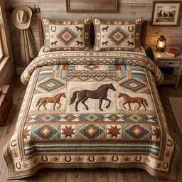 Desert Horse Family 3 Piece Quilted Bedding Set Gift For Horse Lovers