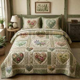 Flower Patchwork 3 Piece Quilted Bedding Set Gift For Flower Lovers
