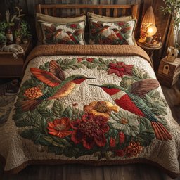 Hummingbird Heaven 3 Piece Quilted Bedding Set Gift For Bird Lovers