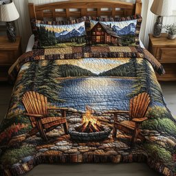 Cozy Harmony Lake 3 Piece Quilted Bedding Set Gift For Nature Lovers