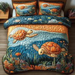 Turtle 3 Piece Quilted Bedding Set Gift For Turtle Lovers