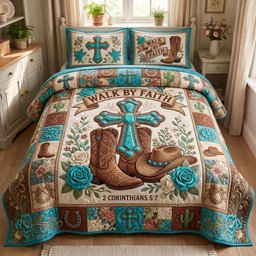 Ranch Faith Christian 3 Piece Quilted Bedding Set Gift For Christians