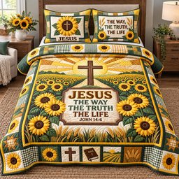 Christian Faith 3 Piece Quilted Bedding Set Gift For Christians