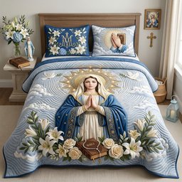 Virgin Mary 3 Piece Quilted Bedding Set Gift For Christians