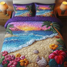 Tropical Beach 3 Piece Quilted Bedding Set Gift For Beach Lovers