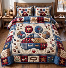 Paw Print Cat 3 Piece Quilted Bedding Set Gift For Dog Lovers