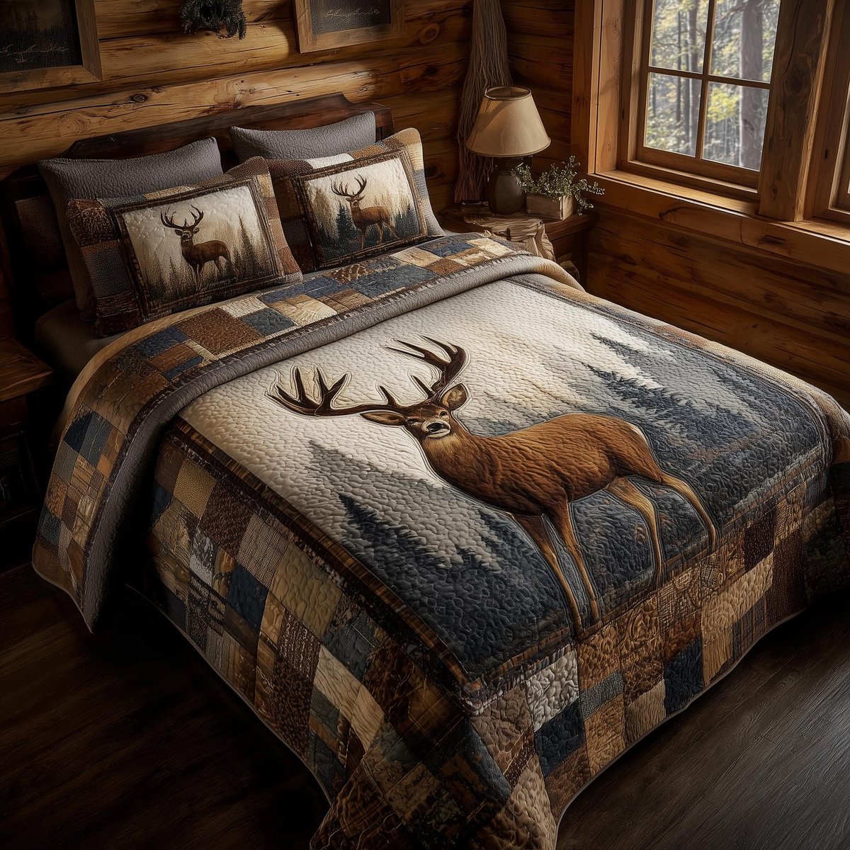 Deer 3 Piece Quilted Bedding Set Gift For Hunters